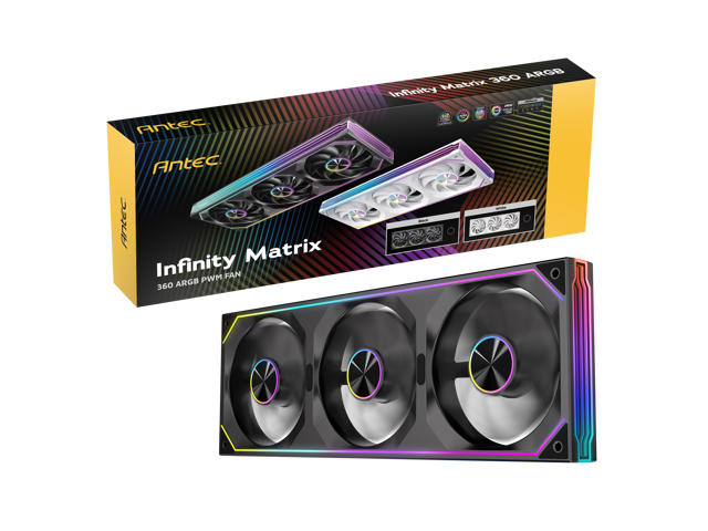 Antec Infinity Matrix 360 ARGB, 360mm Single-Frame Fan Design, Independent Dual-Cable Design, Four-Sided Infinity Mirror Lighting, PWM 1800 RPM, 5V.