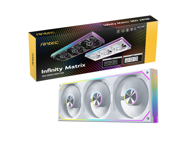 Antec Infinity Matrix 360 ARGB White, 360mm Single-Frame Fan Design, Independent Dual-Cable Design, Four-Sided Infinity Mirror Lighting, PWM 1800.