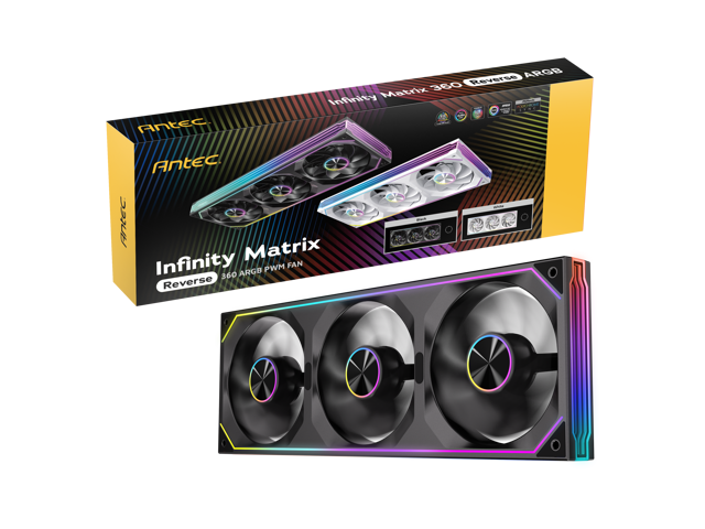 Antec Infinity Matrix 360 Reverse ARGB, 360mm Single-Frame Fan Design, Reverse Blade, Independent Dual-Cable Design, Four-Sided Infinity Mirror.
