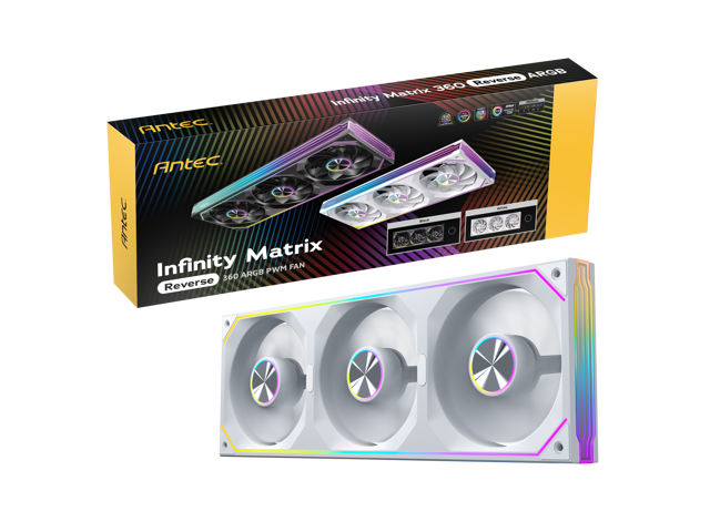 Antec Infinity Matrix 360 Reverse ARGB White, 360mm Single-Frame Fan Design, Reverse Blade, Independent Dual-Cable Design, Four-Sided Infinity.