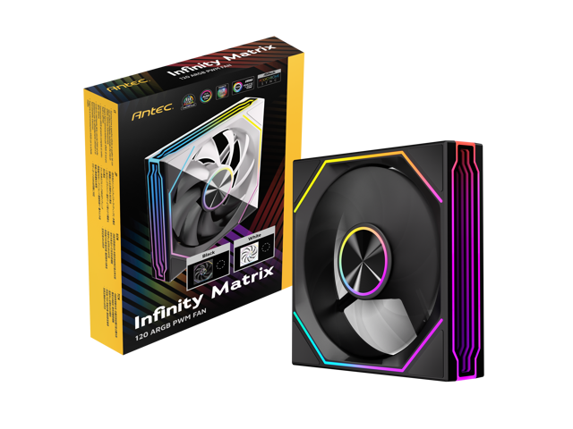 Antec Infinity Matrix 120 ARGB, 120mm PWM Fan, Independent Dual-Cable Design, Four-Sided Infinity Mirror Lighting, PWM 1800 RPM, 5V 3-Pin ARGB