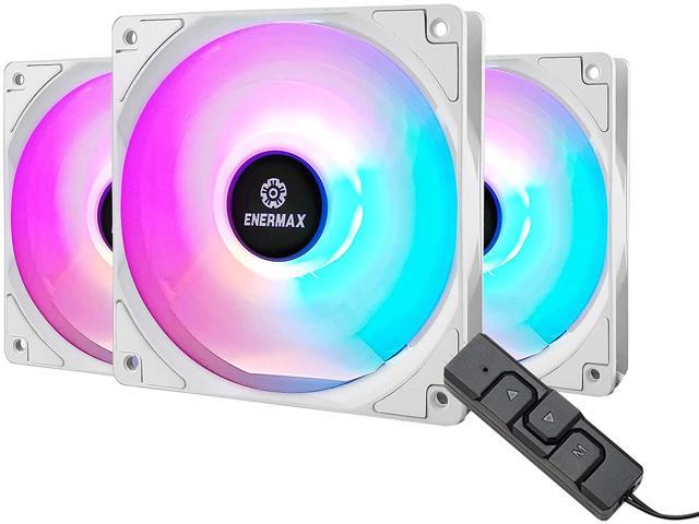 Enermax HF120 RGB PWM 120mm Case Fan, Addressable RGB Sync Via Motherboard/Control Box, 3 Fan Pack- White