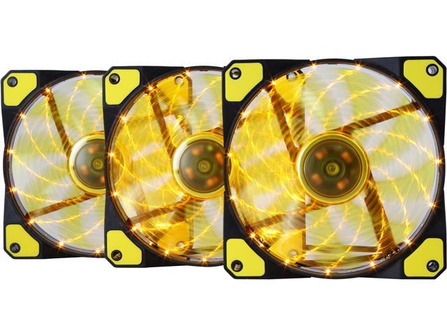 APEVIA AF312L-SYL 120mm Yellow LED Ultra Silent Case Fan w/ 15 LEDs & Anti-Vibration Rubber Pads (3-pk)