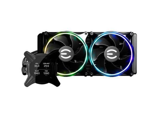 EVGA CLCx 240mm All-In-One LCD CPU Liquid Cooler, 2x 120mm PWM ARGB Fans, Intel LGA 1851/1700/1200 & AMD AM5/AM4 Compatible (400-HY-CX24-V1)