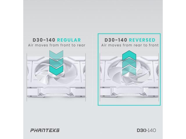 Phanteks D30-140 DRGB PWM FAN 3Pack, Reverse Airflow Model,Premium D-RGB Performance Fans, ARGB/DRGB lighting, Daisy-chain Fan Linking system,...
