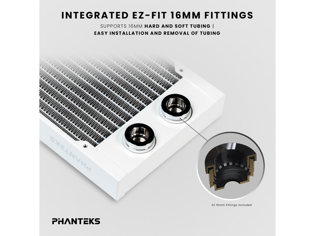 Glacier EZ-Fit 420RAD-30, 420mm-30mm thick Water-Cooling Copper Radiator, Integrated 16mm EZ-Fit fitting, White