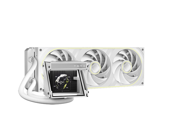 TRYX Holo 360mm AIO White Holographic Visual GIPHY Built-in Asetek 280w TDP 7th Gen V2, FOBR Unibody Fan, Adjustable Water Block, Embedded Al...