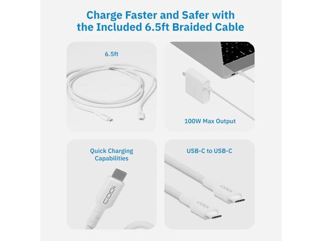 CODi 100W USB-C Wall Charger with Power Delivery & 6.5ft EPR Braided USB-C Cable