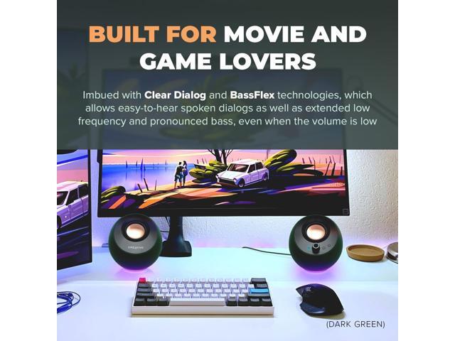 Open Box - Creative Pebble Pro Minimalist 2.0 USB-C Speakers with Bluetooth, RGB Lighting - Black