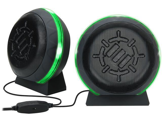 ENHANCE Gaming LED Computer Speakers with Subwoofer, Powerful 5 Watts Drivers and In-Line Volume Control - Green Lights, USB 2.0 Powered, 3.5mm.