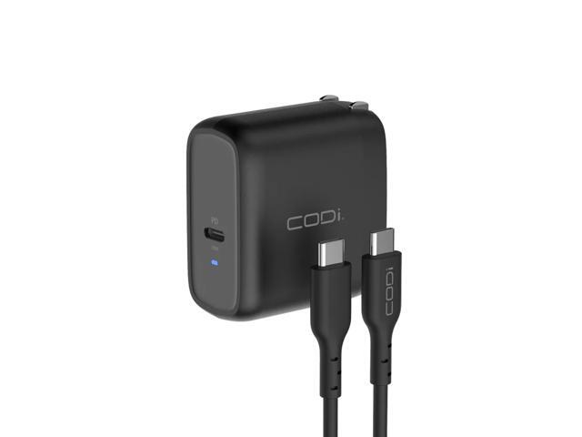CODi 65W GaN USB-C Wall Charger with Power Delivery, Includes 6.5 ft USB-C to USB-C Cable