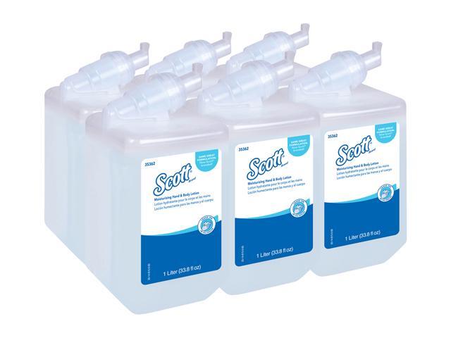 Scott Control Moisturizing Hand & Body Lotion (35362), White, Fresh Fragrance, 1.0 L Bottles, 6 Bottles / Case