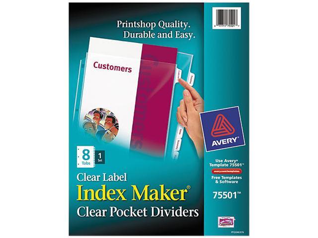 Avery 75501 Print & Apply Clear Label Sheet Protector Dividers, Index Maker Easy Peel Printable Labels, 8 White Tabs (75501)