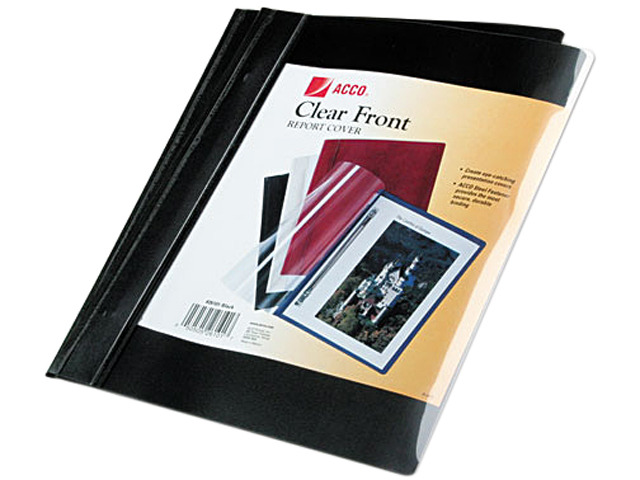 Acco 26101 Vinyl Report Cover, Prong Clip, Letter, 1/2' Capacity, Clear Cover/Black Back