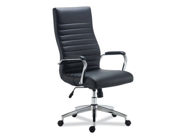 Alera Eddleston Leather Manager Chair, Supports Up to 275 lb, Black Seat/Back, Chrome Base ALEED41B19