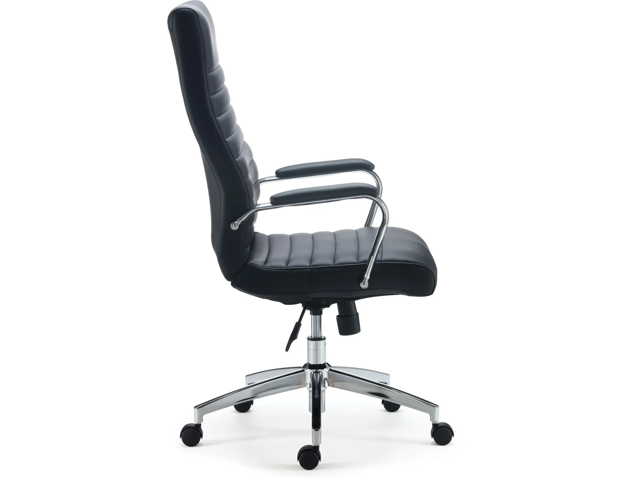 Alera Eddleston Leather Manager Chair, Supports Up to 275 lb, Black Seat/Back, Chrome Base ALEED41B19
