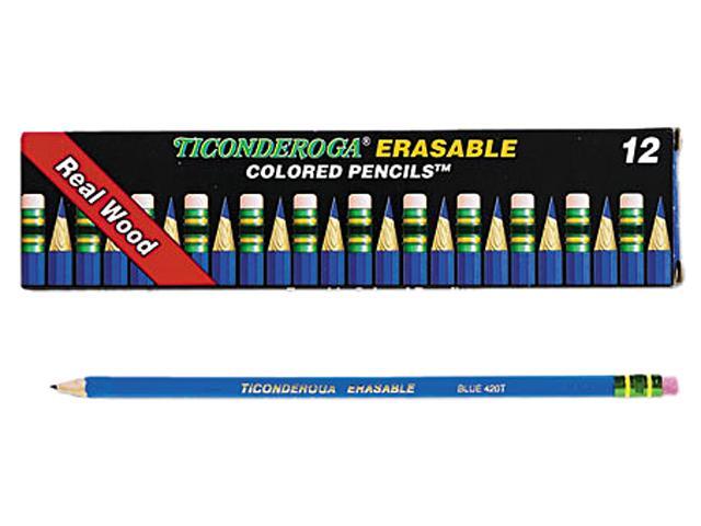 Ticonderoga 14209 Ticonderoga Erasable Colored Pencils, 2.6 mm, Blue Lead/Barrel, Dozen