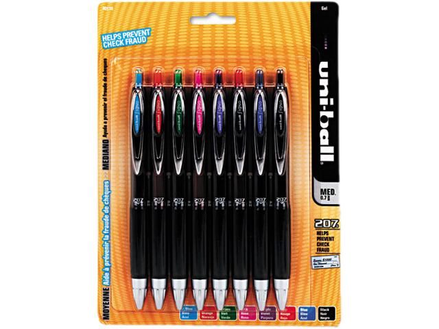 uni-ball 40110 Signo Gel 207 Roller Ball Retractable Gel Pen, Assorted Ink, Medium, 8 per Pack