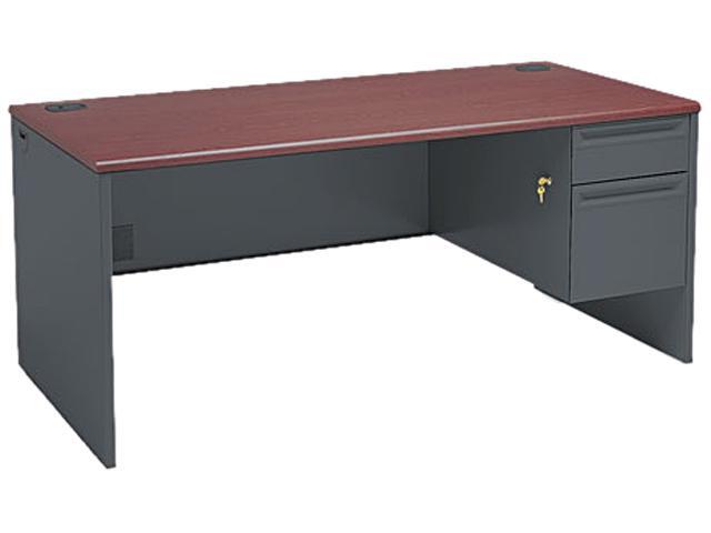HON 38000 Series Right Pedestal Desk, 66w x 30d x 29-1/2h, Mahogany/Charcoal