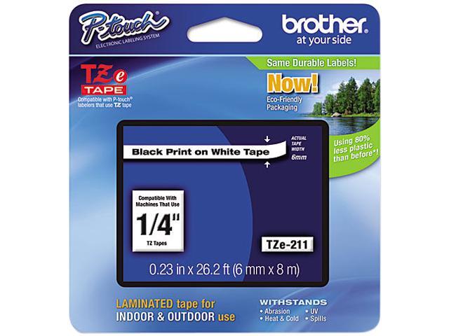 Brother TZE211 TZ Label Tape Cartridge 0.25' Width x 26 ft Length - 1 Each - White