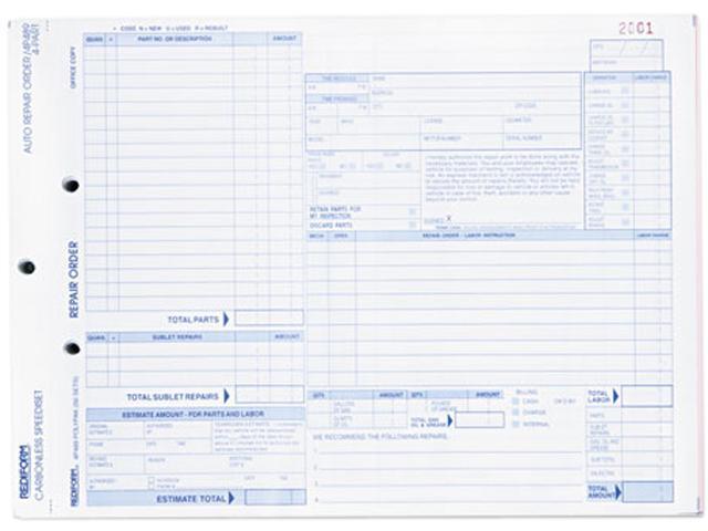 Rediform 4P489 Speediset Four-Part Auto Repair Form, 11 x 8 1/2, Four-Part Carbonless, 50 Forms