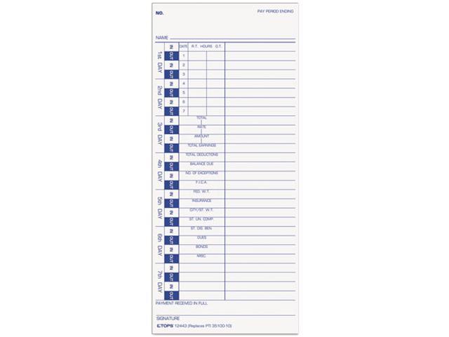 TOPS  TOP12443  One-Side Weekly Time Cards  100 / Pack  White