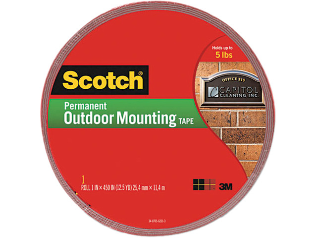 Scotch 4011-LONG Exterior Weather-Resistant Double-Sided Tape, 1 x 450, Gray w/Red Liner