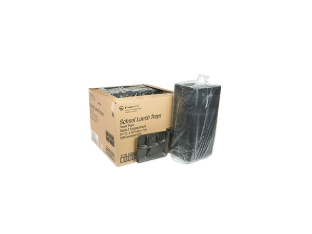Pactiv Foam School Trays, 5-Compartment, 8.25 x 10.25 x 1, Black, 500/Carton YTHB0500SGBX