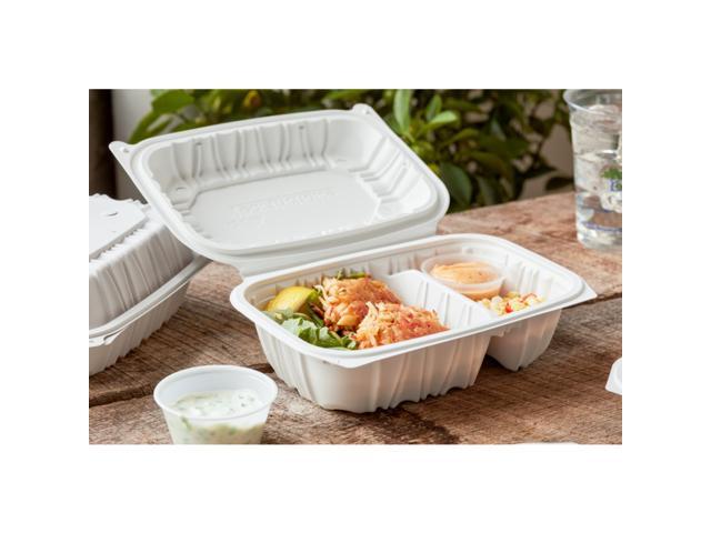 Pactiv EarthChoice Vented Microwavable MFPP Hinged Lid Container, 2-Compartment, 9 x 6 x 3.1, White, Plastic, 170/Carton YCNW02052