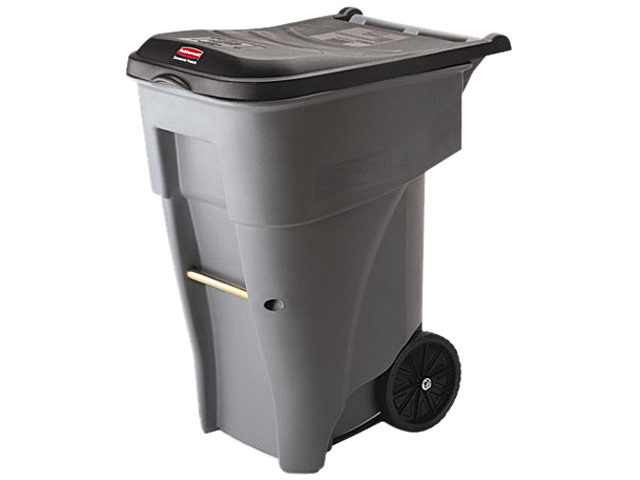 Rubbermaid Commercial 9W21GY Brute Rollout Heavy-Duty Waste Container, Square, Polyethylene, 65 gal, Gray