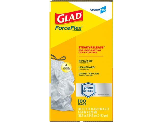 Glad ForceFlex Tall Kitchen Drawstring Trash Bags, 13 gal, 0.72 mil, 23.75' x 24.88', Gray, 100/Box CLO70427