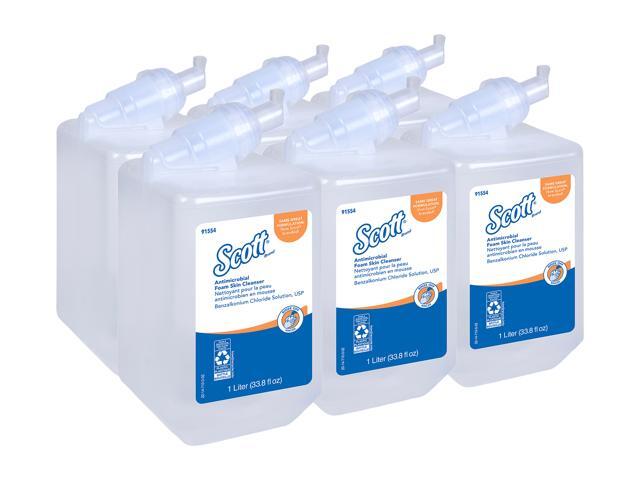 Scott Control Antimicrobial Foam Skin Cleanser, 0.1% Benzalkonium Chloride (91554), Clear, Unscented Soap, 1.0 L, 6 Packages / Case