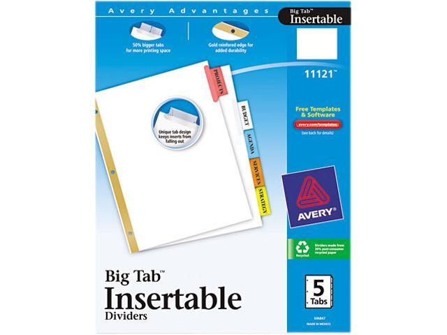 Avery AVE11121 WorkSaver Big Tab Dividers, Multicolor Tabs, 5-Tab, Letter, White, 1/Set