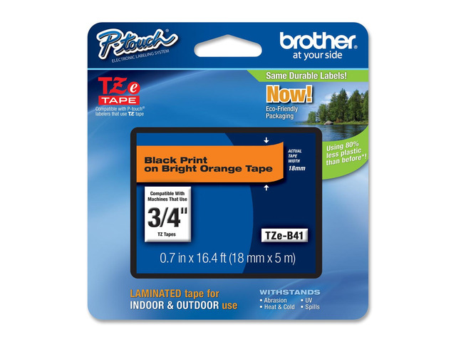 Brother ZEB41 18mm (0.7') Black on Fluorescent Orange tape for P-Touch 5m (16.4 ft.)