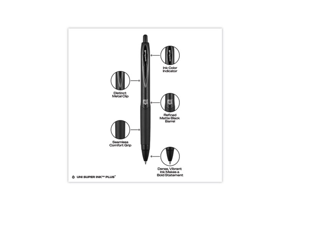uni-ball 70158 207 Plus+ Gel Pen, Retractable, Medium 0.7 mm, Black Ink, Black Barrel, 36/Pack