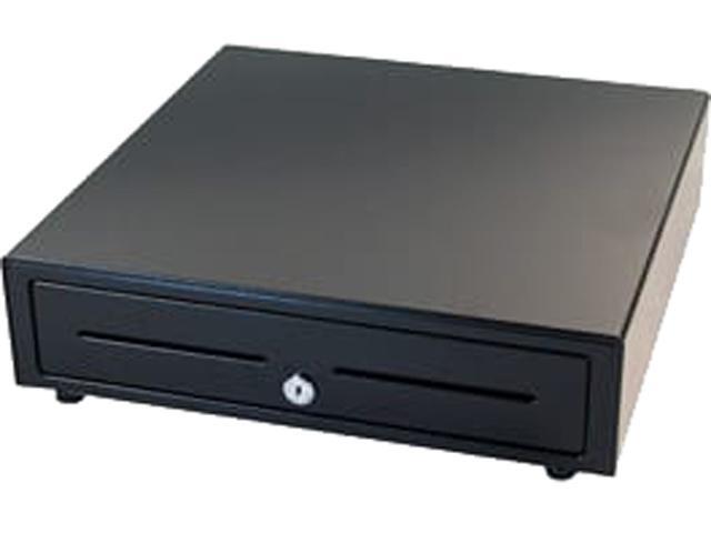 APG Vasario Series Standard Duty Cash Drawer, 16" x 16", Dual Media Slots, Multipro 24V, Adjustable 5X8 Till, Painted Front, Black, Requires Cable.