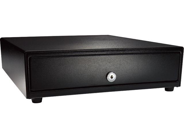 APG Vasario Series Standard Duty Cash Drawer, 14" x 16", No Media Slot, Multipro 24V, Adjustable 4X5 Till, Painted Front, Black, Requires Cable -.