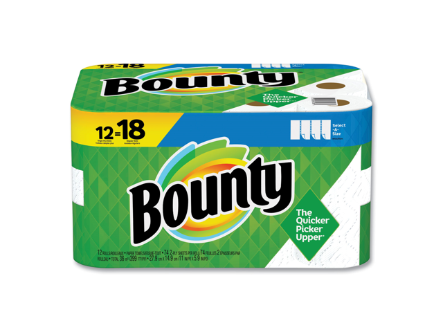 Bounty Select-A-Size 2-Ply Paper Towels, Double Rolls, 6" x 11", White, 90 Sheets Per Roll, Pack Of 12 Rolls