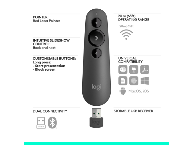 Logitech - R500s Presenter Bluetooth and USB Remote Control - Graphite - image 7