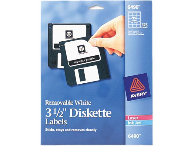 Avery 6490 Diskette Label 3.50' Length - 375 / Pack - 15/Sheet - Laser, Inkjet - White