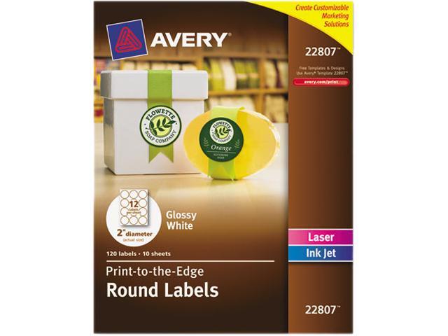 Avery 22807 Easy Peel Print-to-the-Edge Label 2' Diameter - 120 / Pack - Circle - 12/Sheet - Laser, Inkjet - White
