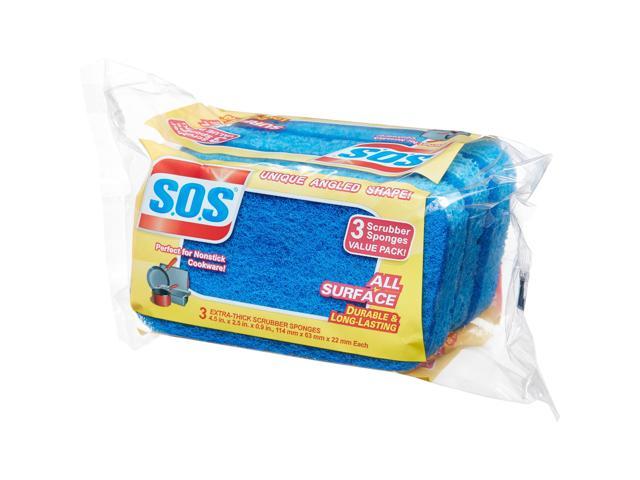 SOS All Surface Scrubber Sponge, 2.5 x 4.5, 0.9' Thick, Dark Blue, 3/Pack, 8 Packs/Carton COX91028CT photo