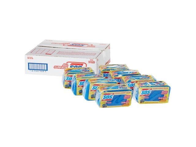 SOS All Surface Scrubber Sponge, 2.5 x 4.5, 0.9' Thick, Dark Blue, 3/Pack, 8 Packs/Carton COX91028CT