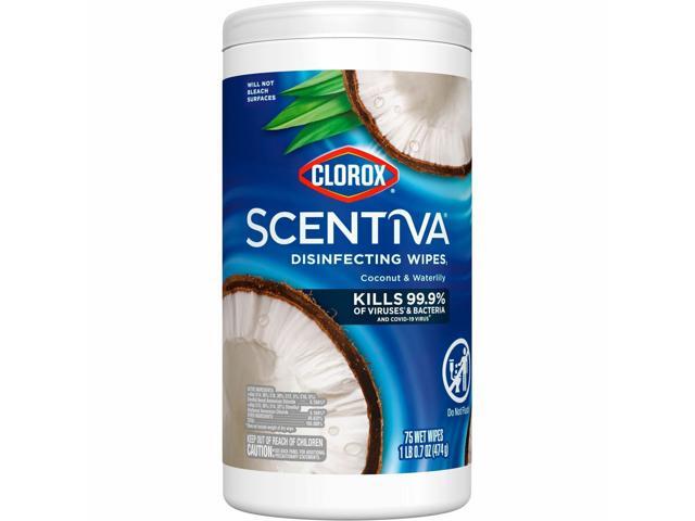 Clorox Scentiva Wipes, Bleach Free Cleaning Wipes - Coconut & Water Lily Scent - Bleach-free, Disinfectant, Deodorize - White - 75/Tub 60037