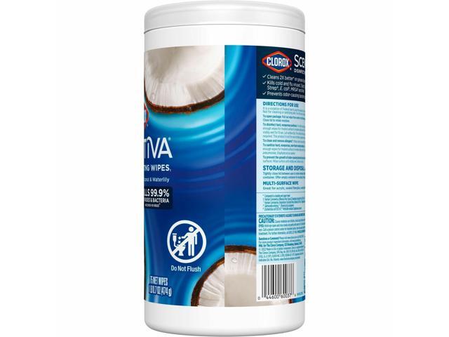 Clorox Scentiva Wipes, Bleach Free Cleaning Wipes - Coconut & Water Lily Scent - Bleach-free, Disinfectant, Deodorize - White - 75/Tub 60037