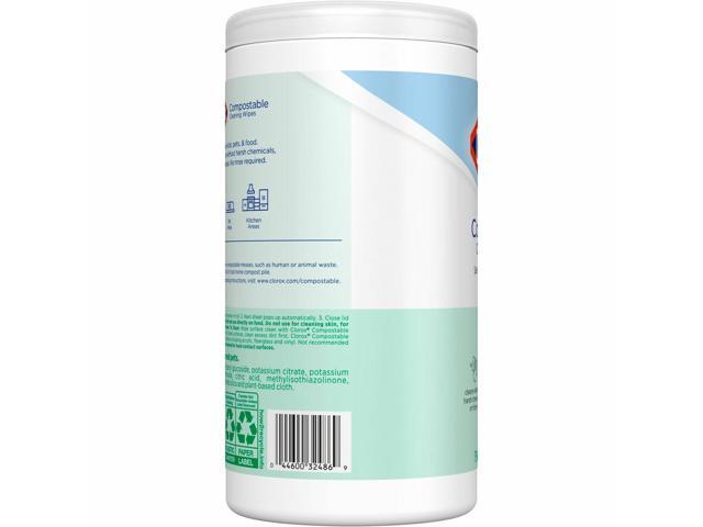 Clorox Free & Clear Compostable All Purpose Cleaning Wipes - 4.25' Length x 4.25' Width - 75 / Tub - 6 / Carton 32486CT