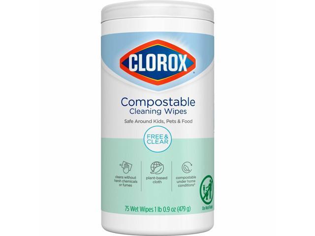Clorox Free & Clear Compostable All Purpose Cleaning Wipes - 4.25' Length x 4.25' Width - 75 / Tub - 6 / Carton 32486CT