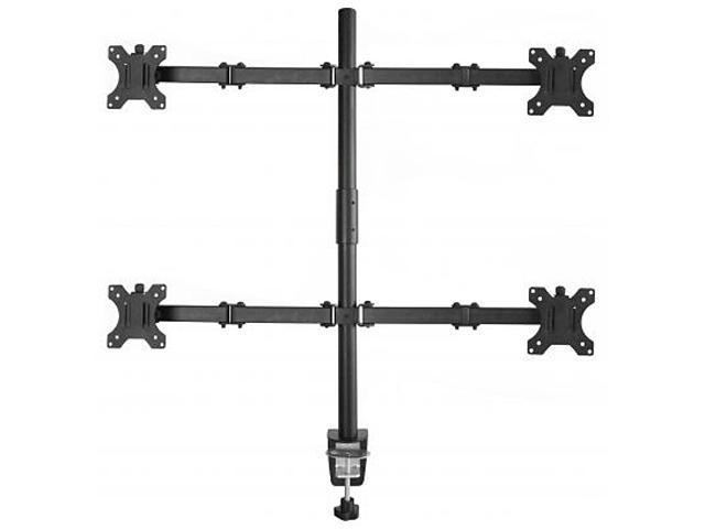Rocelco DM4 Quadruple Monitor Desk Mount Dual Articulated Arms Fits Four 13'- 27' Flat Panel Computer Monitors - Black