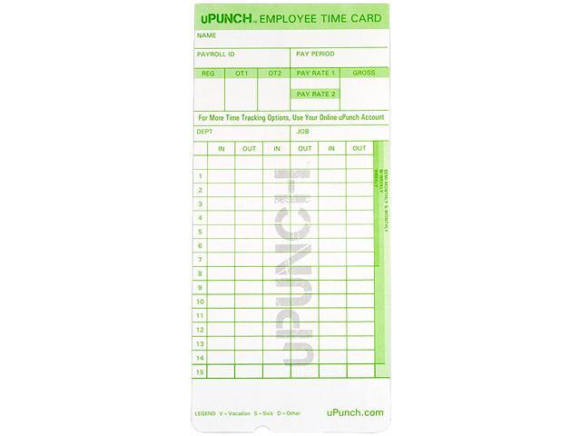 uPunch HN1000 Time Cards for Use with the HN1000 Time Clock - 2 pack (100 cards)