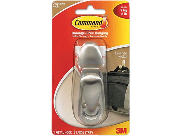 Command FC13-BN Adhesive Mount Metal Hook, Large, Brushed Nickel Finish